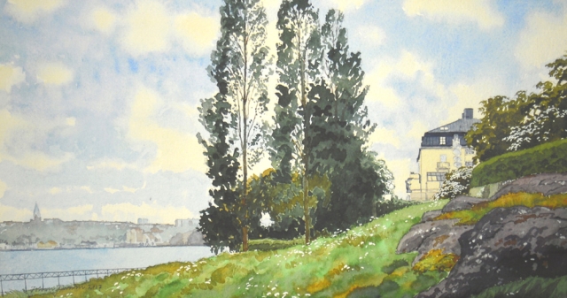 Reproducerad akvarell/giclée - Vid Waldemarsudde på Djurgården
